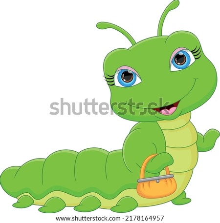 cute caterpillar cartoon holding bag