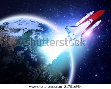 Rocket Flying Away From Earth - Elements of this Image Furnished By NASA