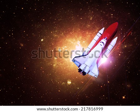 Rocket Flying Through Golden Starfield- Elements of this Image Furnished By NASA