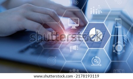 Increasing market share with digital marketing strategies concept. Marketing technology for humanity. Data driven, prediction, contextual, augmented and agile marketing. Digital performance management Royalty-Free Stock Photo #2178193119