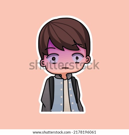 Sticker template with cartoon boy character isolated illustration. Vector
