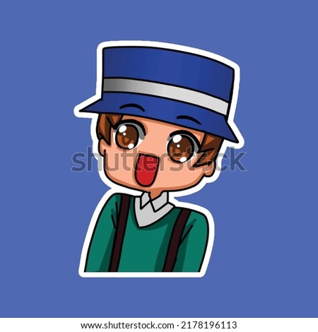 Sticker template with cartoon boy character isolated illustration. Vector