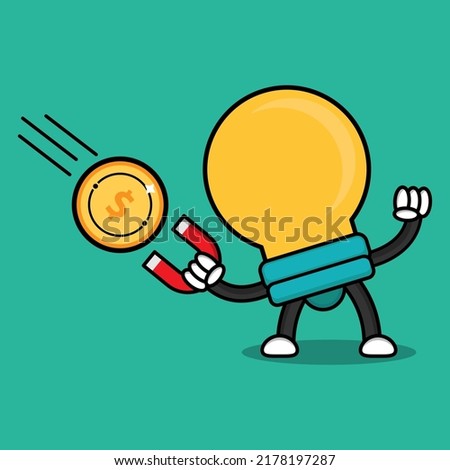 illustration of cartoon character bulb lamp with business activity.