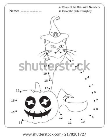 Connect Dot To Dot Hallloween Coloring Pages For Kids. Dot To Dots for Kids. Halloween Coloring Pages