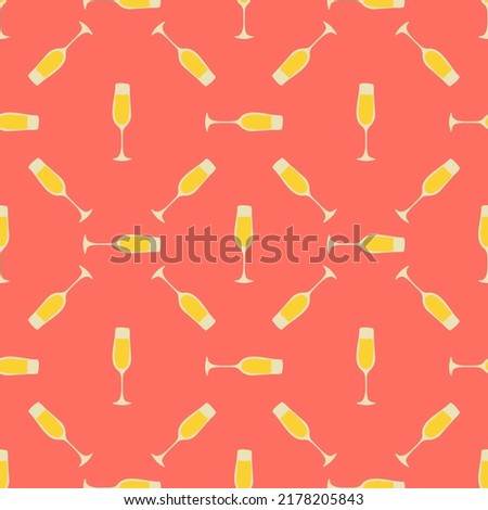 Champagne glass seamless pattern, great design for any purposes. Doodle style. Hand drawn image. Color repeat template. Party drinks concept. Freehand drawing. Cartoon sketch graphic draft. Vector.
