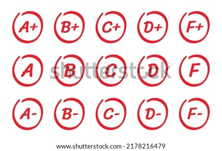 Grade result (A, B, C and F) vector set. Exam result concept. Royalty-Free Stock Photo #2178216479
