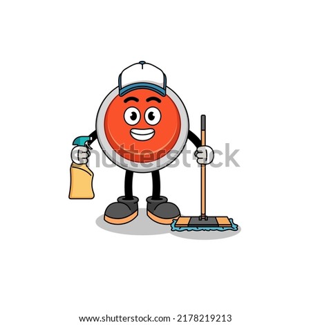 Character mascot of emergency button as a cleaning services , character design