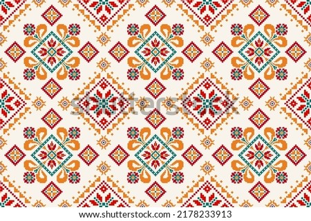 Beautiful seamless pattern of red and orange flowers on white background.geometric ethnic oriental pattern traditional.Aztec style,abstract,vector,illustration.design for texture,fabric,clothing,print Royalty-Free Stock Photo #2178233913