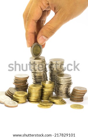 Savings, increasing columns of coins 