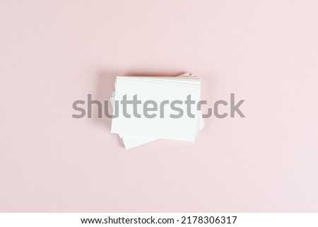 Pile of blank business cards, copy space for text, marketing and advertising concept
