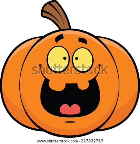 Cartoon illustration of a jack-o-lantern with a happy expression. 