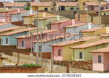 Popular houses built by the Brazilian government for low-income population. Housing. Royalty-Free Stock Photo #2178338365
