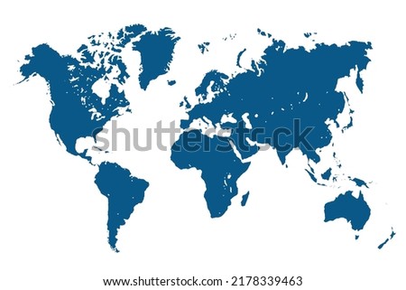 World Map blue Color on White Backgound