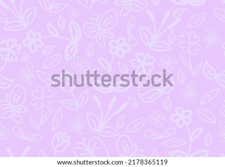 white floral pattern on pink seamless background,hand painted flowers and butterflies,vector background,
