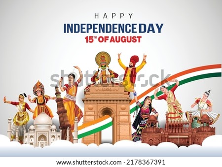 Happy Independence Day India 15th august. Indian monument and Landmark with background , poster, card, banner. vector illustration design Royalty-Free Stock Photo #2178367391