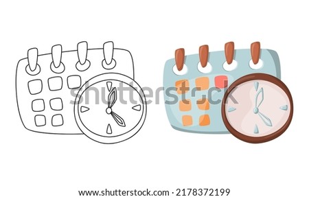 Set of vector Schedule isolated on white background in line art flat color cartoon style.