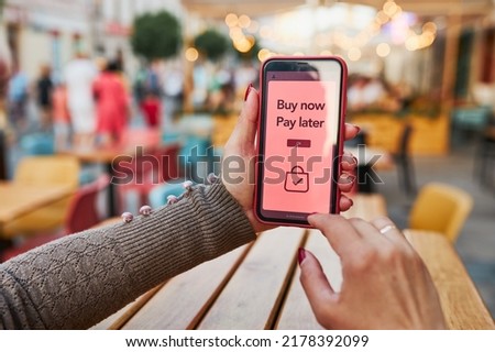 BNPL Buy now pay later online shopping service on smartphone. Online shopping. Paying after delivery. Complete the payment after purchase at no added cost. Payment after credit check. Easy way to shop Royalty-Free Stock Photo #2178392099