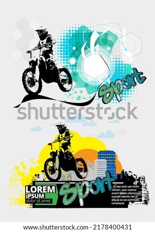 Man riding motobike, extreme sport racing, vector illustration