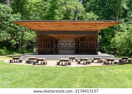 Meadow Pavilion at Wolf Trap National Park for the Performing Arts. Covered outdoor stage at performing arts center on national park land in Fairfax County, near Vienna, Virginia. Royalty-Free Stock Photo #2178413137