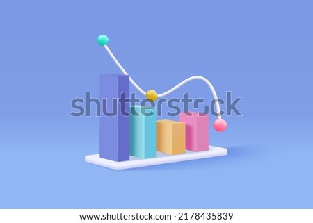 3D graph stock icon with plummeting. Business failure with negative trend concept, growth statistic. 3d representation for finance investment. 3d trading stock icon vector render illustration