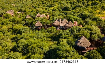 South Africa Kwazulu natal, a luxury safari lodge in the bush of a Game reserve Savanah Royalty-Free Stock Photo #2178462315