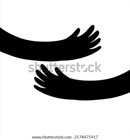 Silhouette of hugging hands. Concept of support and care. Black sketch doodle illustration Royalty-Free Stock Photo #2178475417