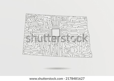North Dakota Map - USA, United States of America Map Vector with futuristic circuit board Illustration or High-tech technology mash line on white background - Vector illustration ep 10