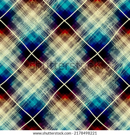 Abstract seamless pattern. Diagonal grunge plaid background.