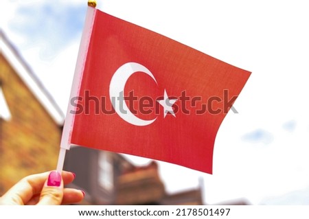 Close up of Turkish national red flag with moon and stars