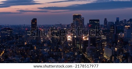 Tokyo Shinjyuku and Shibuya area panoramic view at night.	 Royalty-Free Stock Photo #2178517977