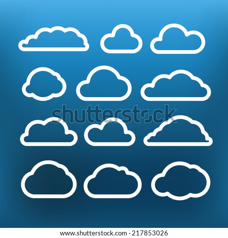 White cloud icons clip-art on color background. Design elements