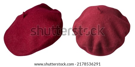 two red beret isolated on white background. hat female beret .