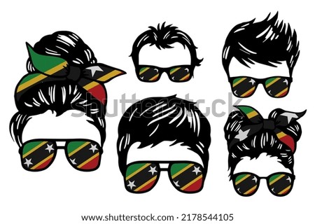Family clip art set in colors of national flag on white background. Saint Kitts and Nevis