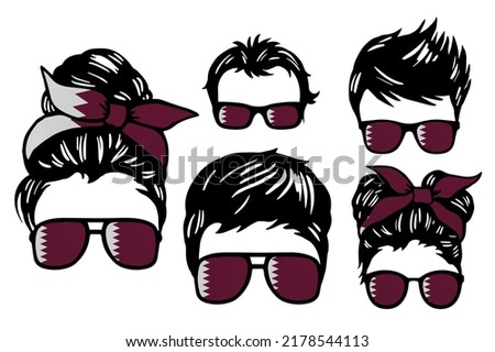 Family clip art set in colors of national flag on white background. Qatar