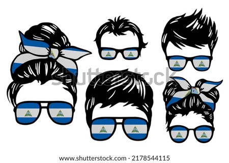 Family clip art set in colors of national flag on white background. Nicaragua