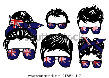 Family clip art set in colors of national flag on white background. New Zealand