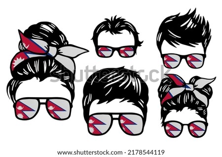 Family clip art set in colors of national flag on white background. Nepal