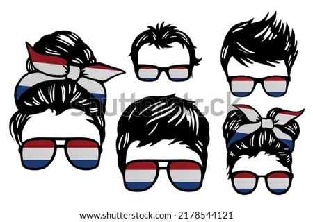 Family clip art set in colors of national flag on white background. Netherlands