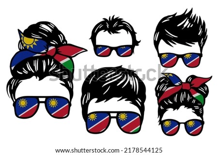 Family clip art set in colors of national flag on white background. Namibia