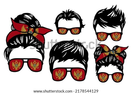 Family clip art set in colors of national flag on white background. Montenegro