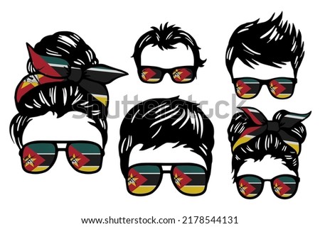 Family clip art set in colors of national flag on white background. Mozambique