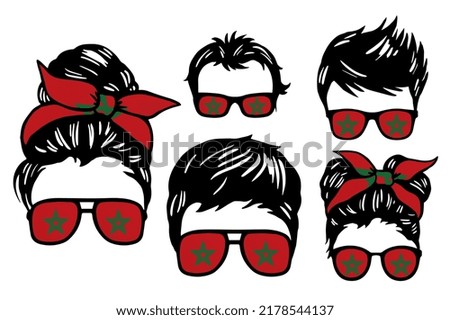 Family clip art set in colors of national flag on white background. Morocco