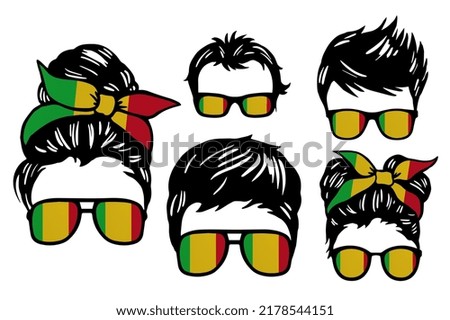 Family clip art set in colors of national flag on white background. Mali