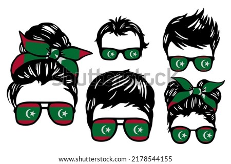 Family clip art set in colors of national flag on white background. Maldive