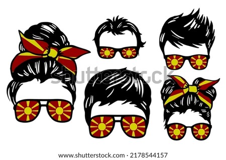 Family clip art set in colors of national flag on white background. Macedonia