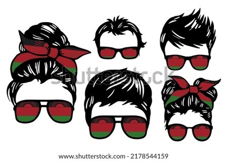 Family clip art set in colors of national flag on white background. Malawi