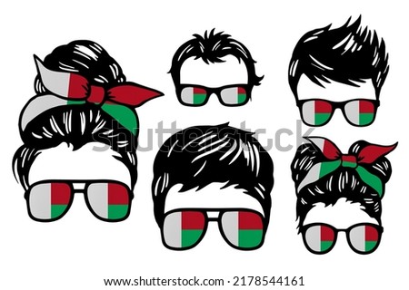 Family clip art set in colors of national flag on white background. Madagascar