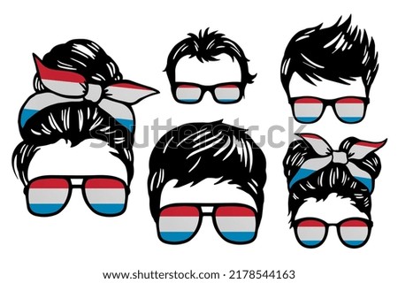 Family clip art set in colors of national flag on white background. Luxembourg