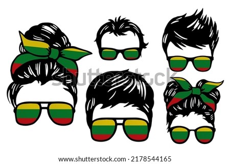 Family clip art set in colors of national flag on white background. Lithuania