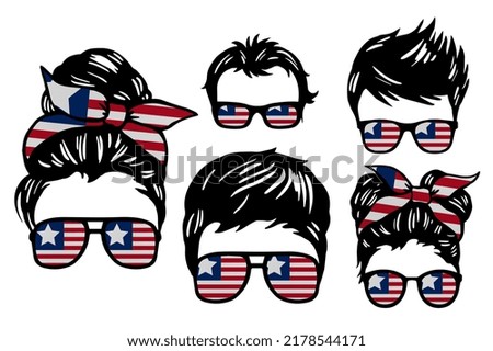 Family clip art set in colors of national flag on white background. Liberia